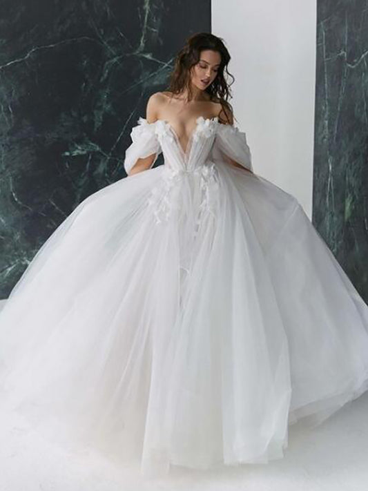 Smileven Princess Wedding Dress V Neck Ball Gown Puffy Tulle Bridal Dresses 202