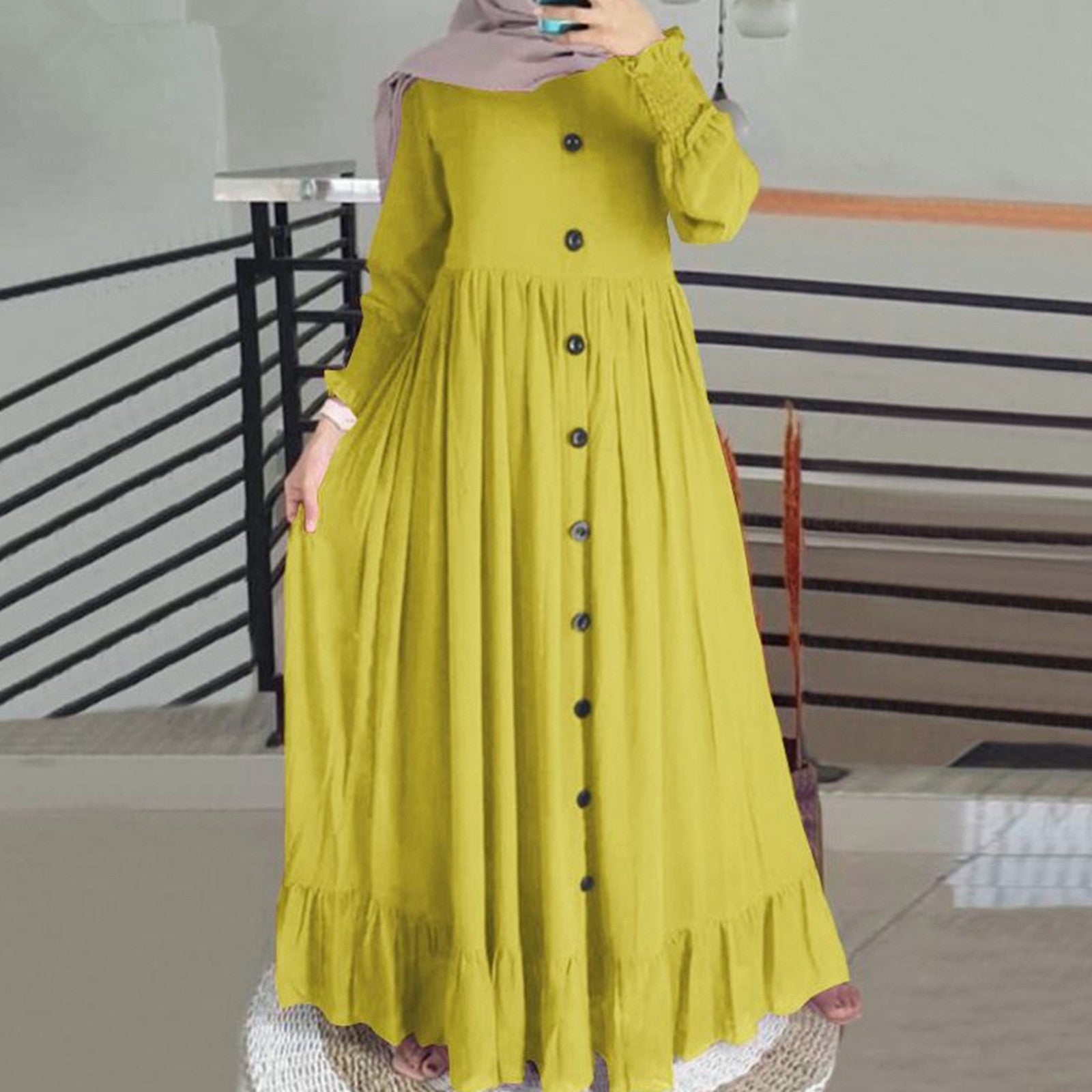 New Muslim Hijab Dubai Abaya Long Dresses Women Retro Casual Maxi Dress Oversiz image 4