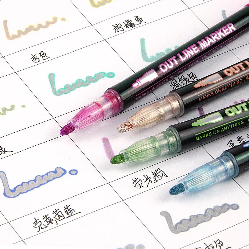 24 Color Double Line Outline Art Pen Marker Pen DIY Graffiti Outline Marker Pen image 6