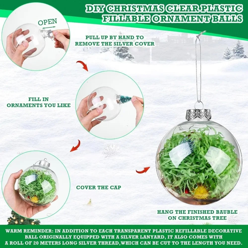 50 Pcs Clear Plastic Ornaments with Lid Rope Hanging Christmas Fillable Balls O image 3