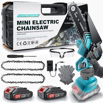 Portable 6-" Cordless Electric Chainsaw Kit with 2 Batteries and Safety Lock image 0