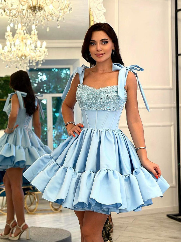 USA Essentials Elegant Short Party Dresses Sweetheart Spaghetti Straps Corset Back Prom  image 1