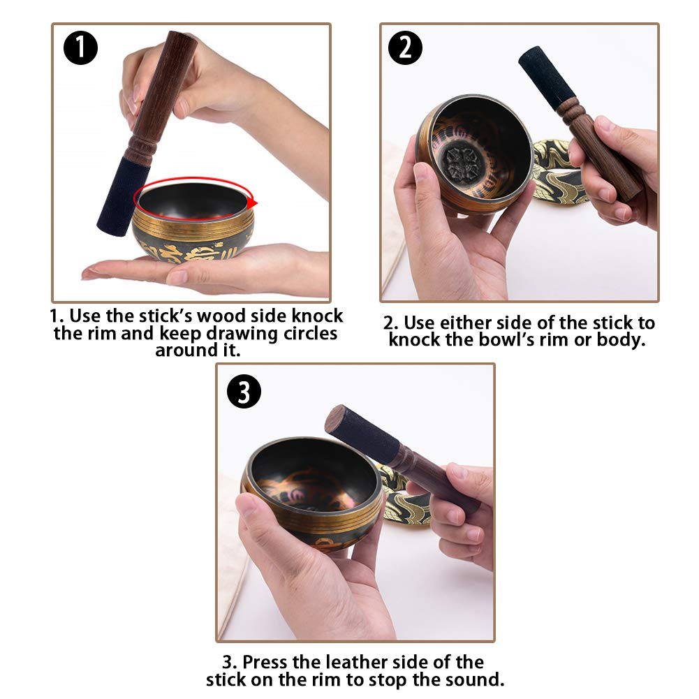 Tibetan Singing Bowl Set Lotus Unique Gift Helpful for Meditation Yoga Relaxati image 4