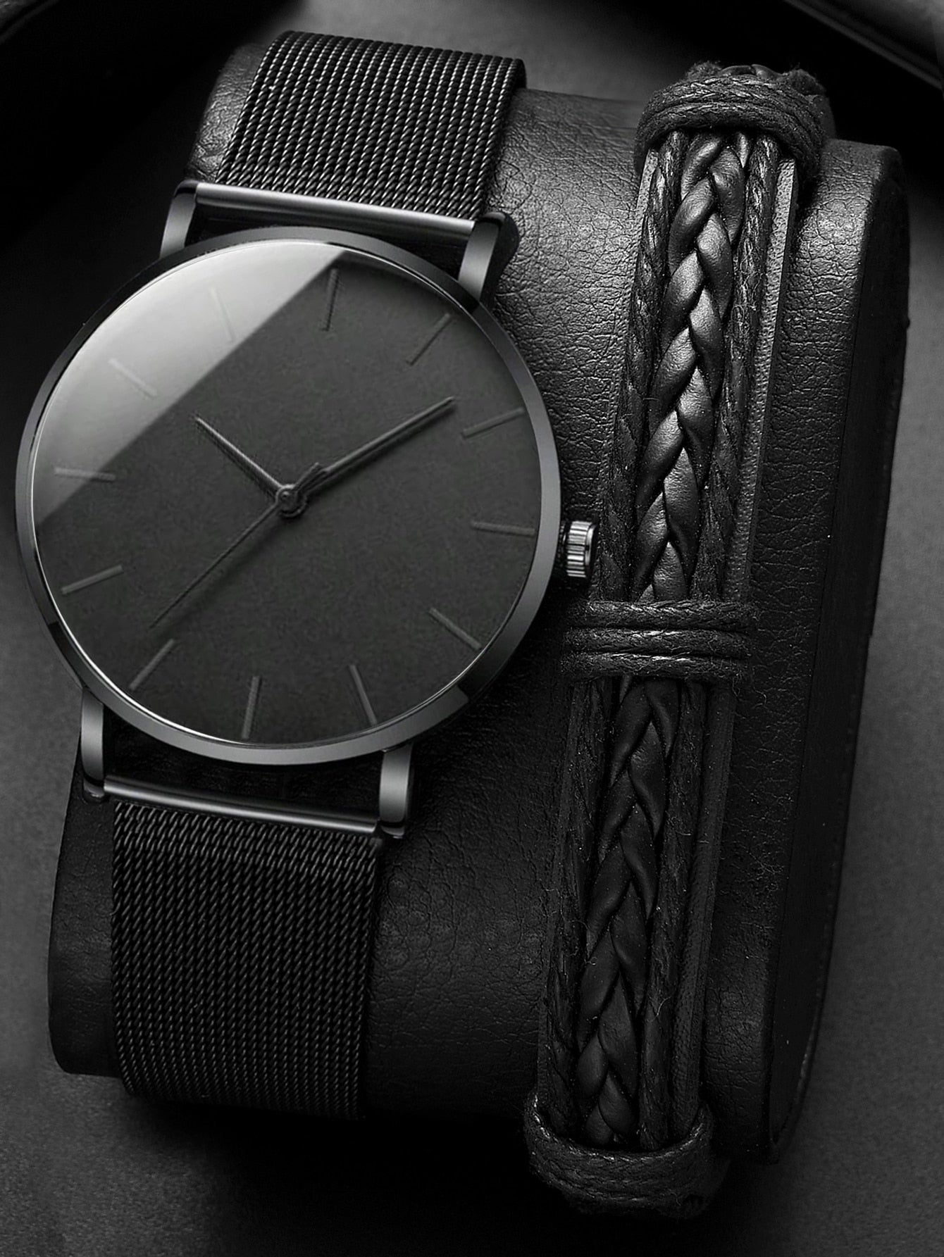 Watch + Bracelet Minimalist Men's Fashion Ultra Thin Watches Simple Men Busines image 1