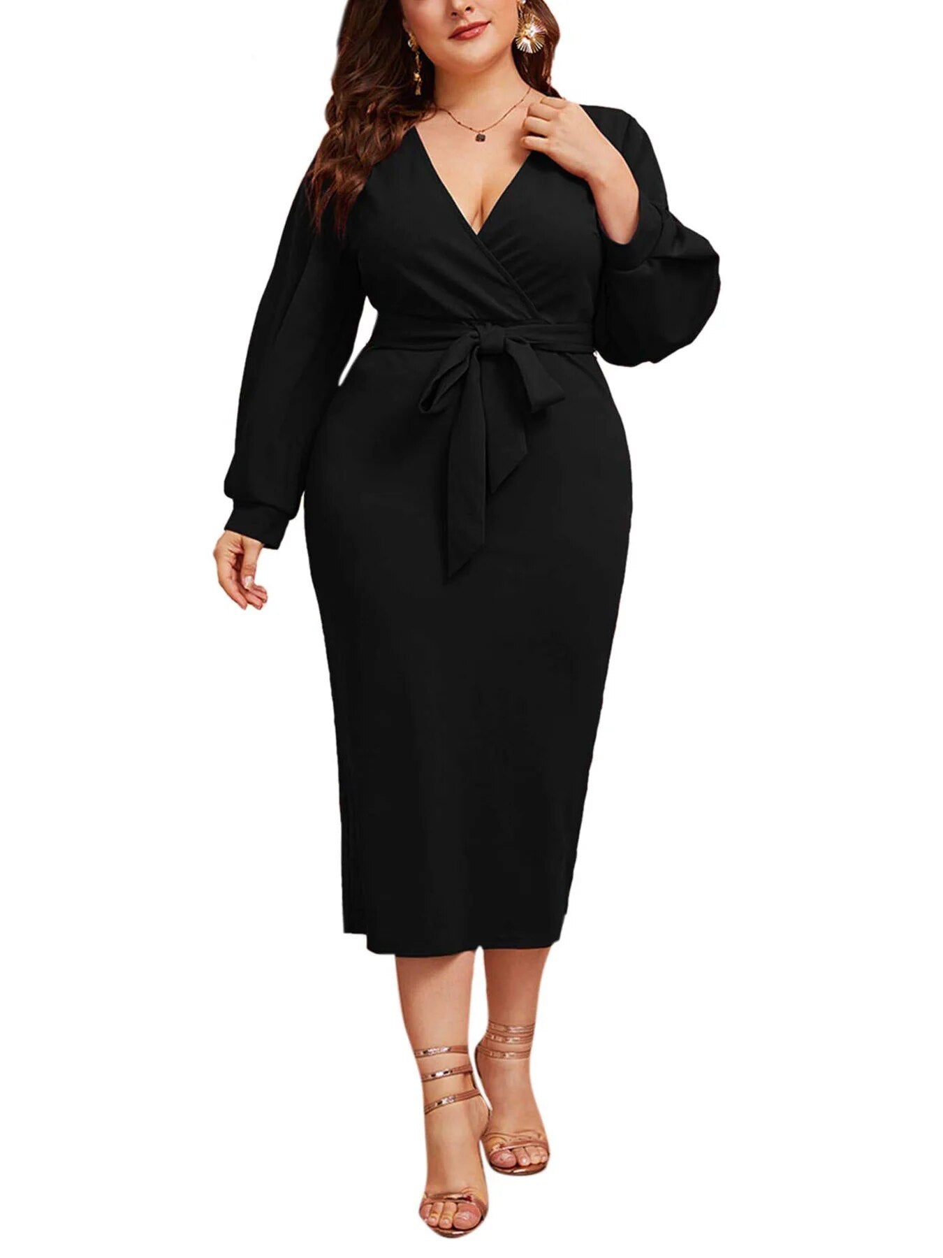 2023 Summer Women plus size Spice girls wear a V-neck design solid color over t