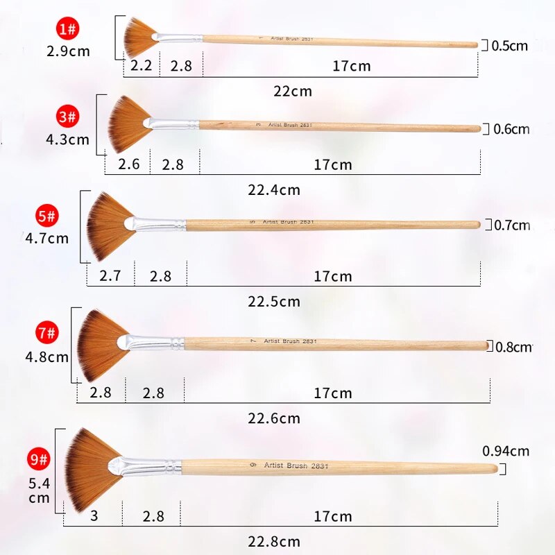 5Pcs/Set Creative Fan Shap Gouache Painting Pen High Quality Nylon Hair Wooden image 5