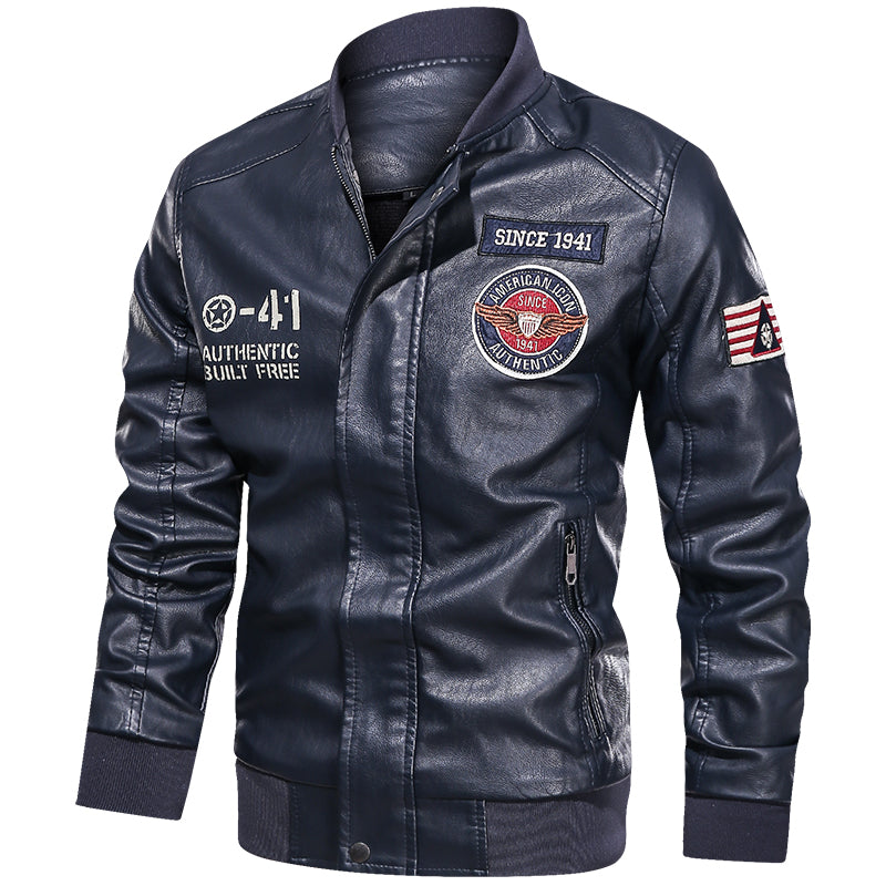 Spring and Autumn Men's Motorcycle Suit Leather jacket Color blocking American
