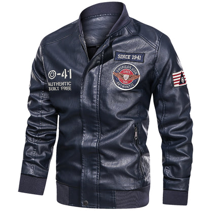 Spring and Autumn Men's Motorcycle Suit Leather jacket Color blocking American