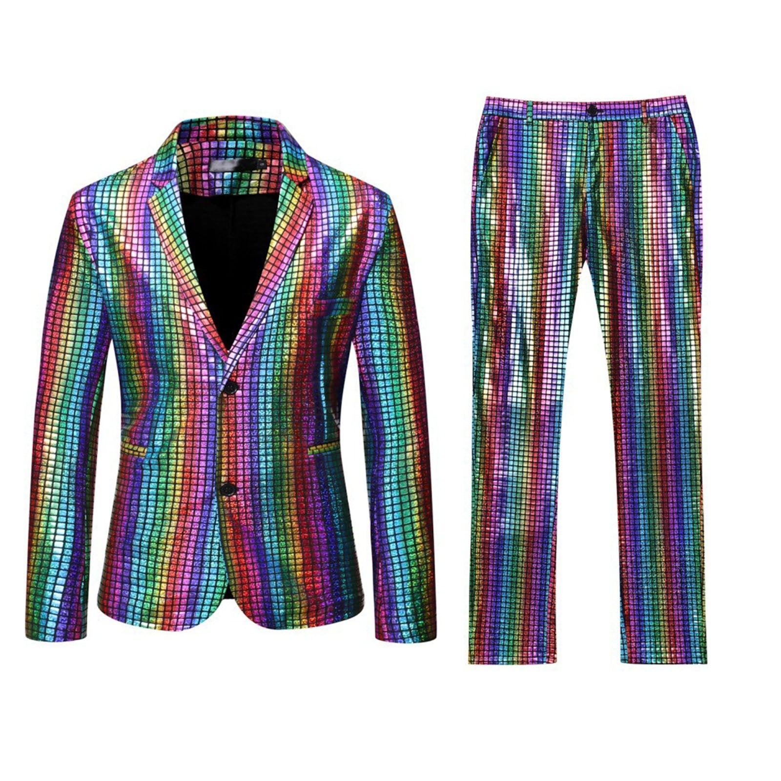 Grid Printed Men 2 Piece Suit Set Retro Punk Single Breasted Blazers And Pant S image 3