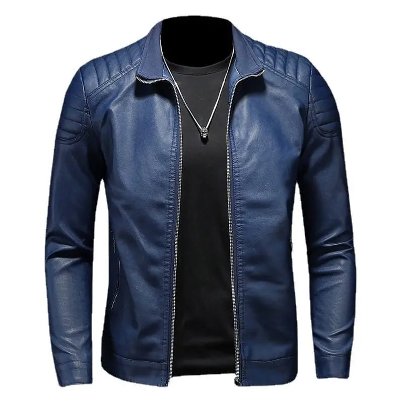 Motorcycle PU Leather Jacket Men Winter Leahter Jacket Male Stand Collar Casual image 6