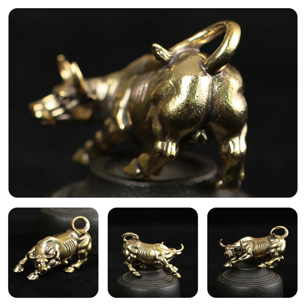 Brass Bull Figurine Mini Copper Cow Ox Statue Cattle Pendants Cow Charms Statue image 3
