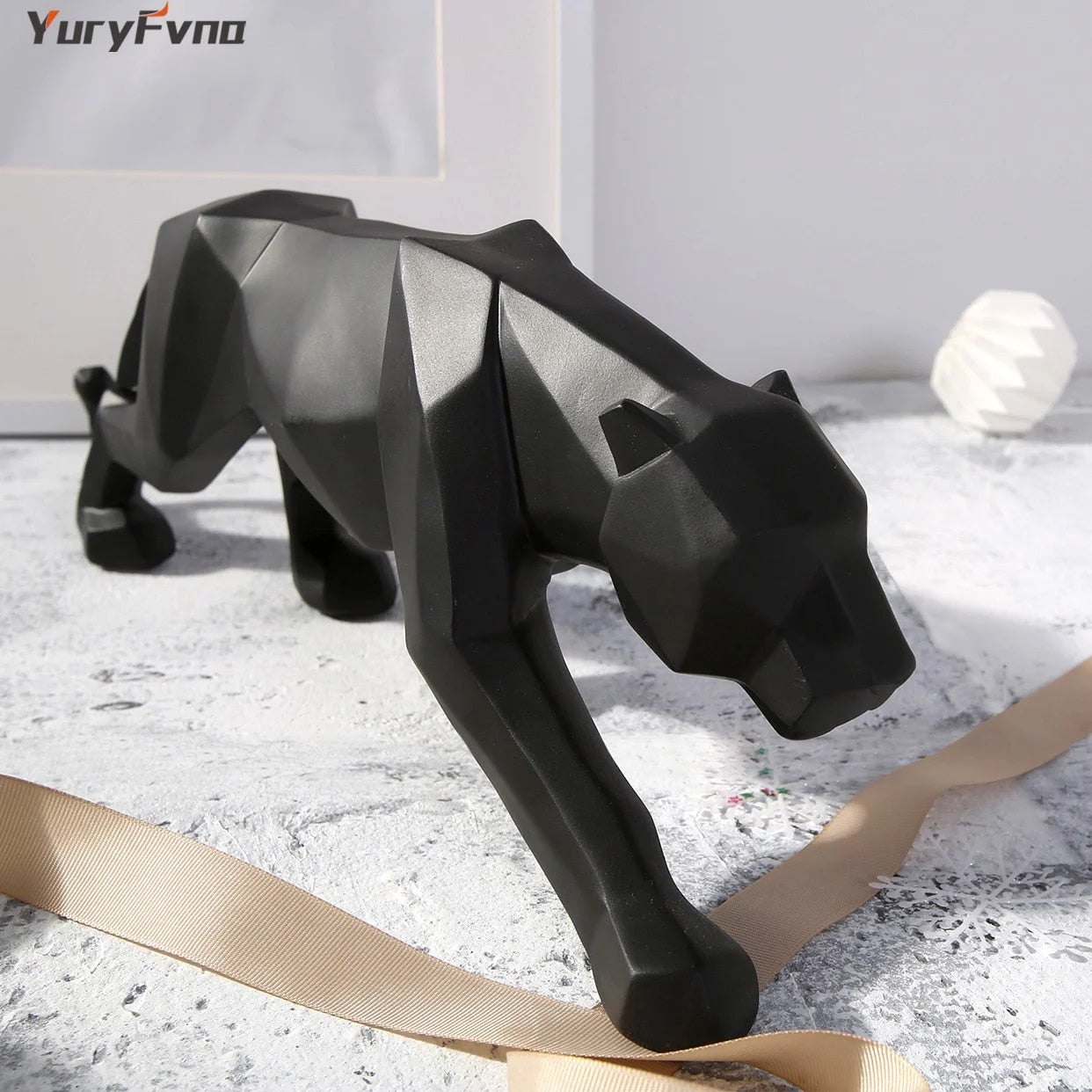 YuryFvna Abstract Resin Leopard Statue Geometric Wildlife Panther Figurine Anim image 7