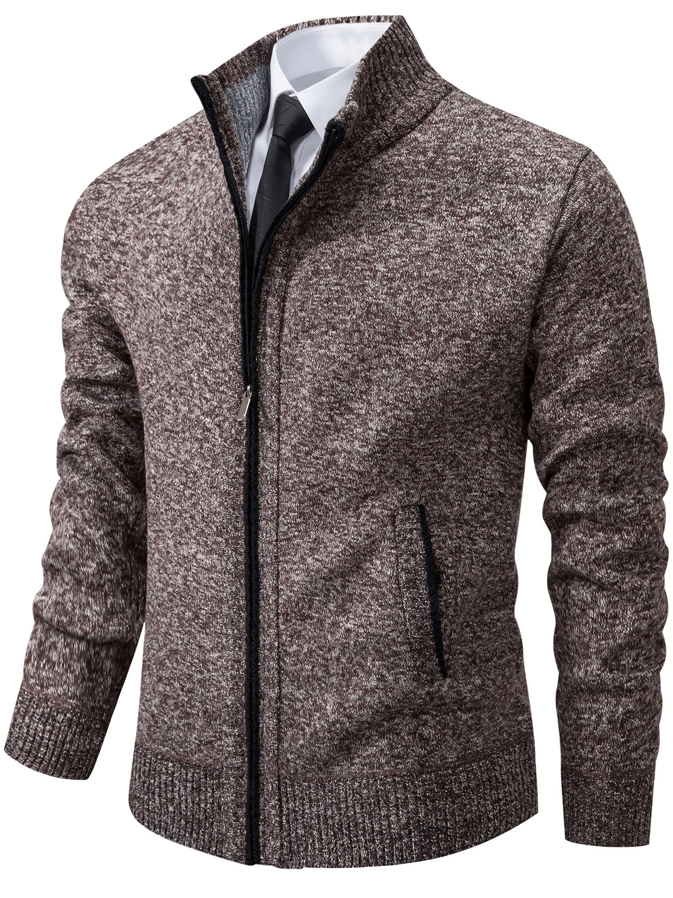 Men's Knit Sweater Cardigan, Zipper Stand-Up Collar Sweater Jacket, Regular Fit image 5