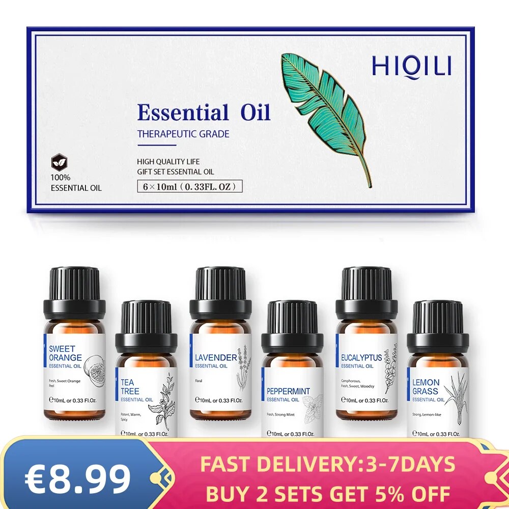 HIQILI 6 pcs Essential Oils Set for Diffuser Humidifier Eucalyptus Mint Laverde image 1