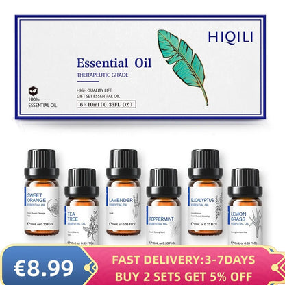HIQILI 6 pcs Essential Oils Set for Diffuser Humidifier Eucalyptus Mint Laverde image 1
