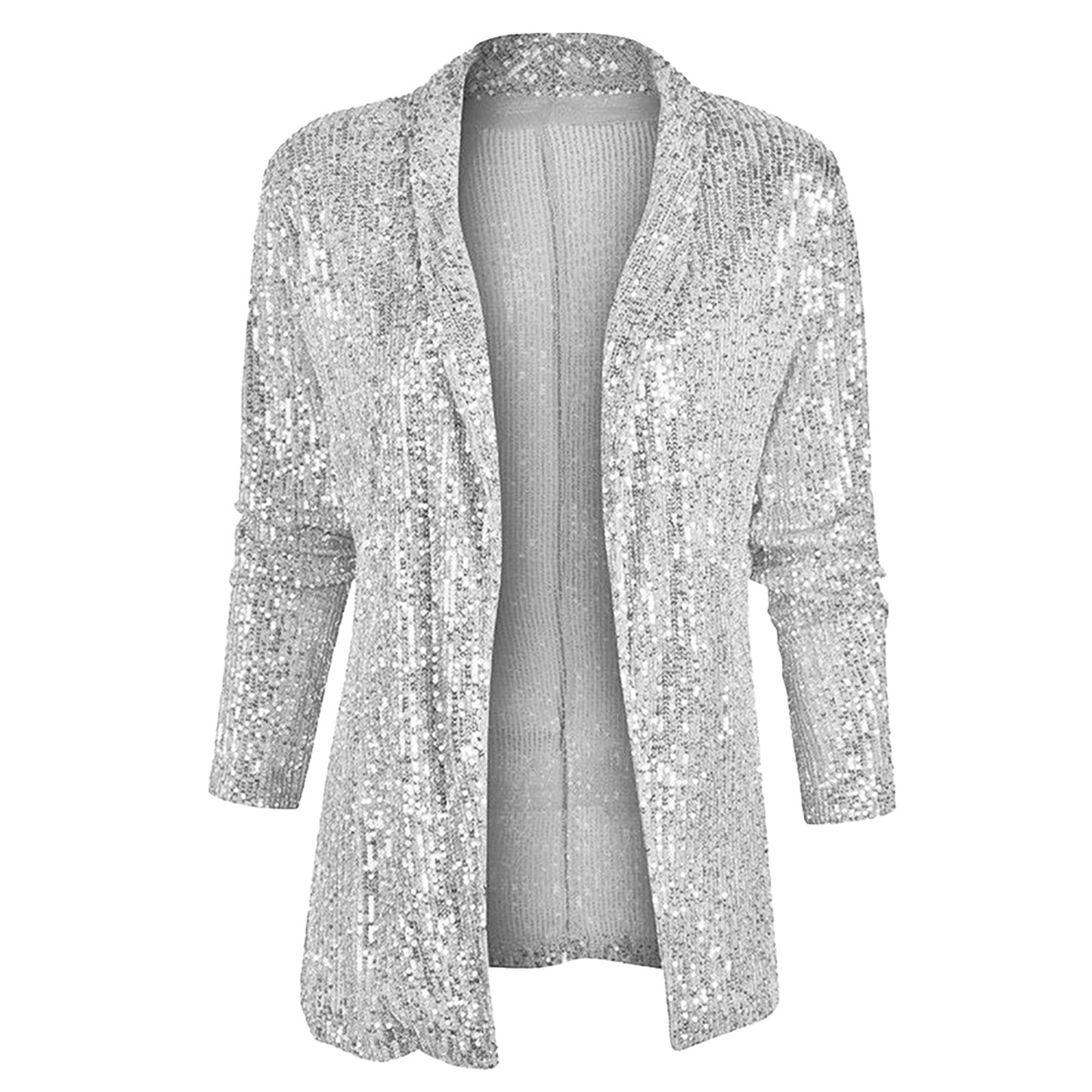 Women's Sequin Blazer Silver Glitter Long Sleeve Suit Jacket for Women Autumn F image 5