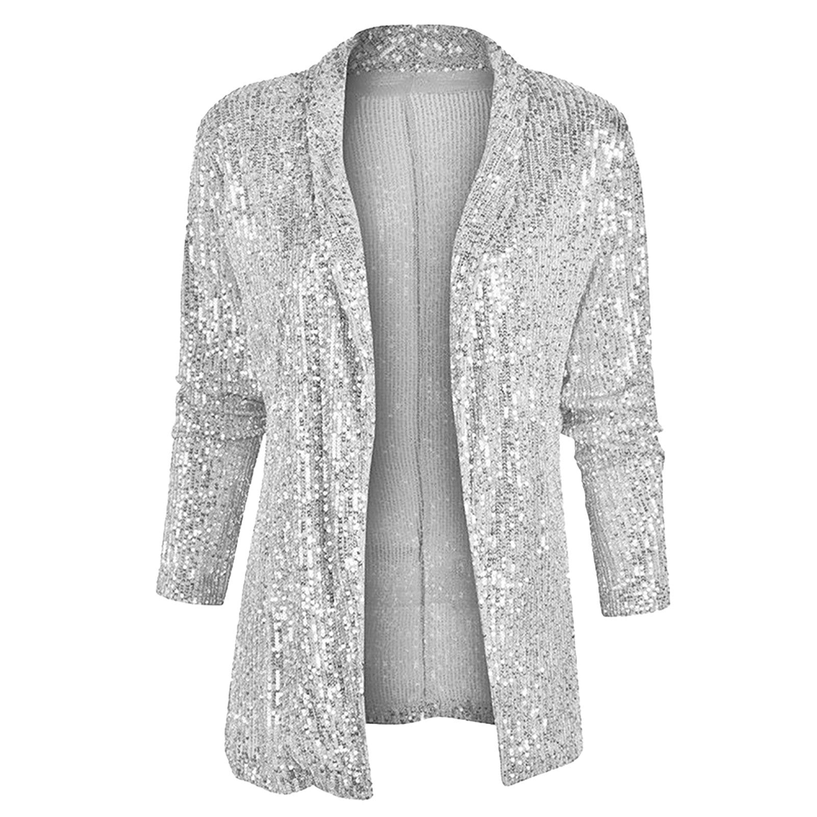 Women's Sequin Blazer Silver Glitter Long Sleeve Suit Jacket for Women Autumn F image 5