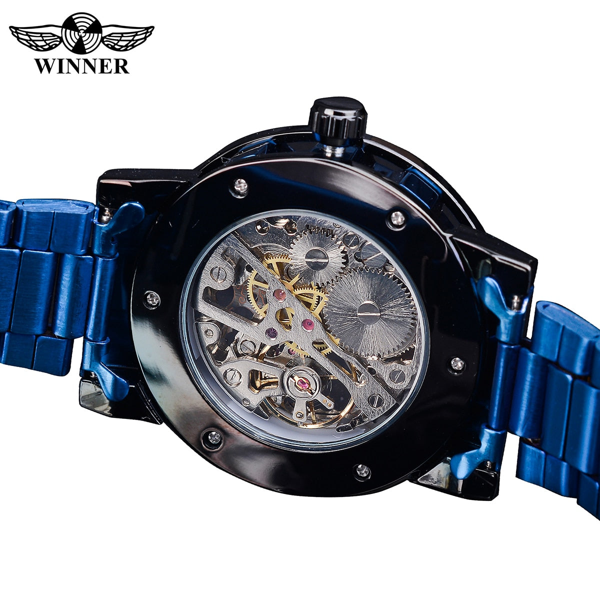 Winner Fashion Watches Classic Rhinestone Clock Roman Analog Male Skeleton Cloc image 6