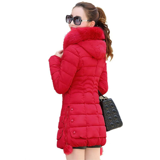 Winter Jacket Women 2023 winter coat pure color casual Fur Collar Hooded long h