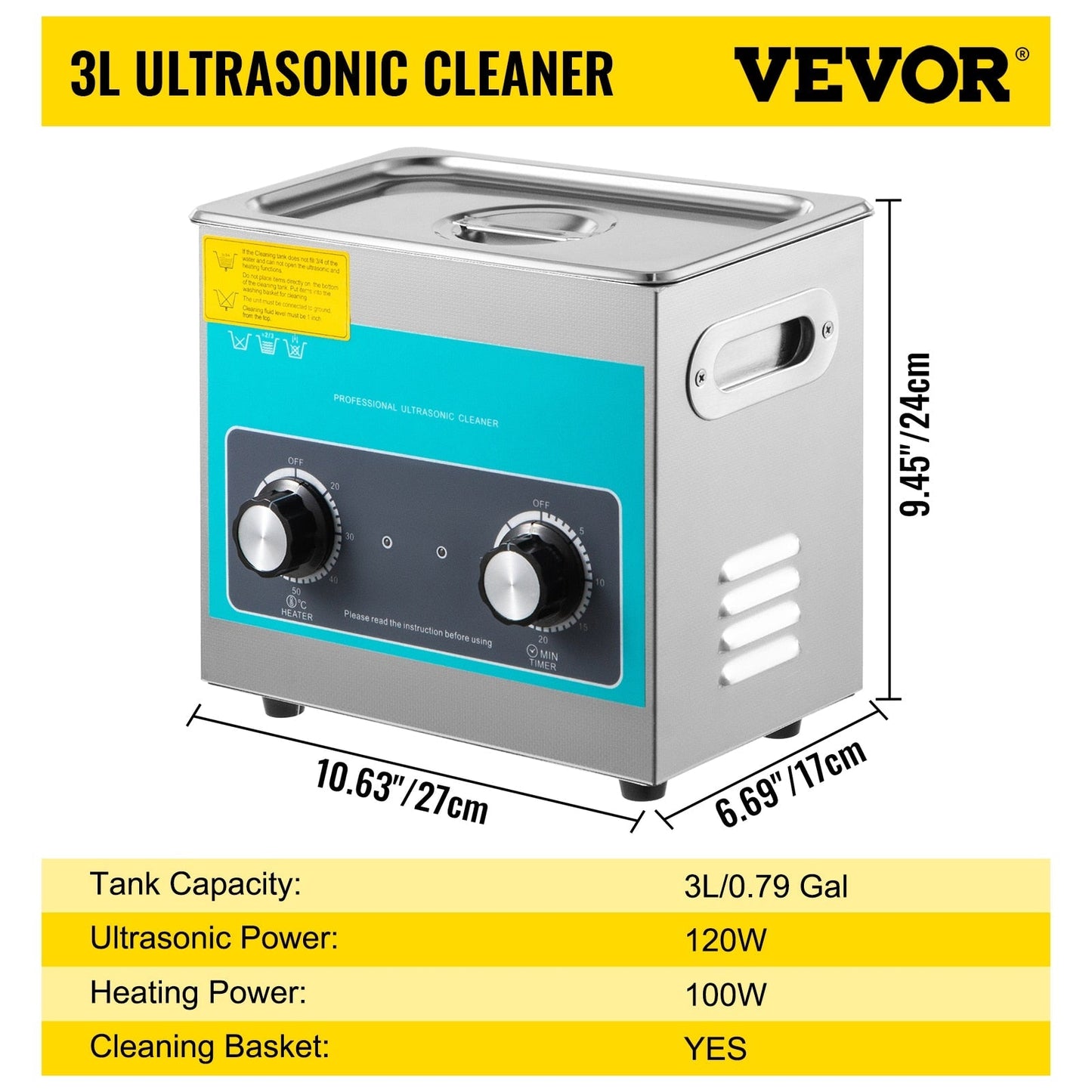 Vevor 3L 6L 10L 15L 22L 30L Electric Ultrasonic Cleaner Portable Washing Machin