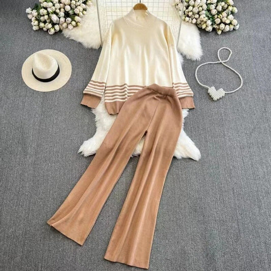 Womenweater Pant Set Casual Pullovers Winter Knitted Suits Autumn Loose Long