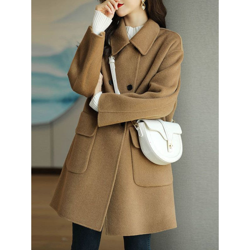 Woolen Coat Women Autumn and Winter 2023 New Mid length Knee Over Oat Color K