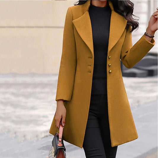 Solid Colo Slim Woolen Women Coat Long Jacket 2023 Autumn Winter Fashion Kore
