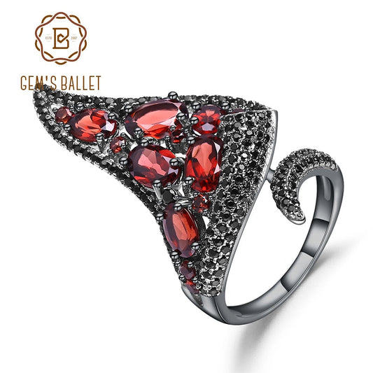 GEM'S BALLET Natural Red Garnet Gemstone Open Foldableer Ring 925 Sterling Slive