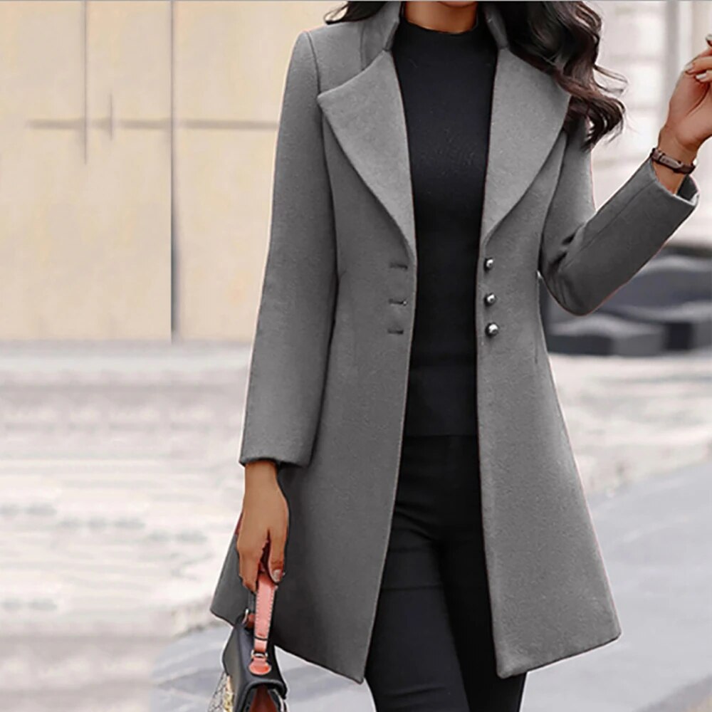 Women Trench Coat Button Long Jacket Overcoat Winter Warm Slim Outwear Tops P