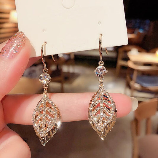 New Korean Elegant Flower Long Tassel Earrings for Womenhiny Rhinestone Zirco