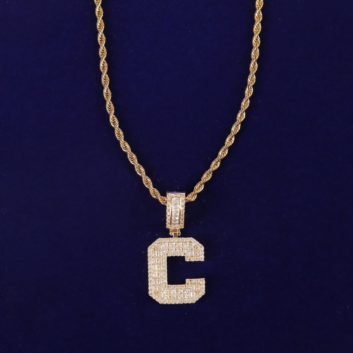 Initial Baguette Pendant Solid Letters Hip Hop Gold Plated Necklace Jewelry image 3