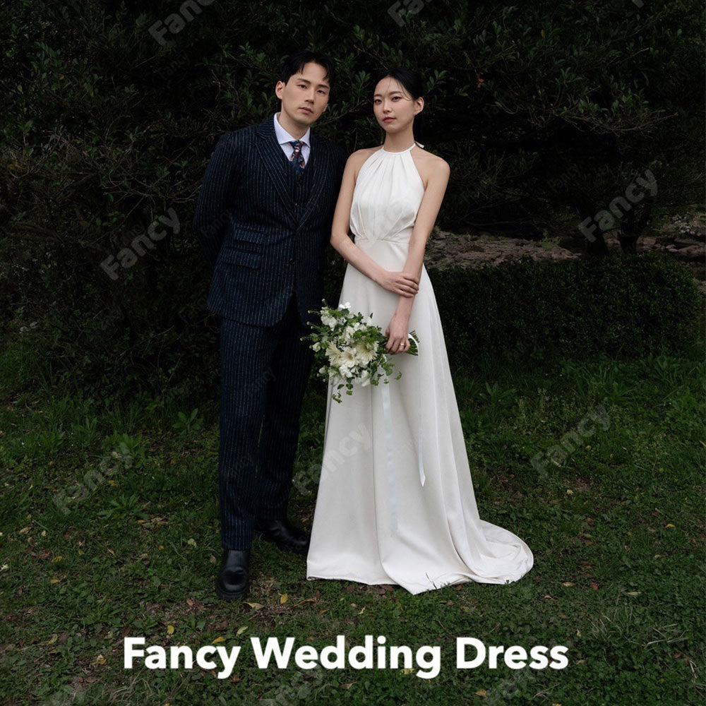 Fancy Woman Dress A-line Korea Wedding Dress Photo Shoot Halter Sleevel