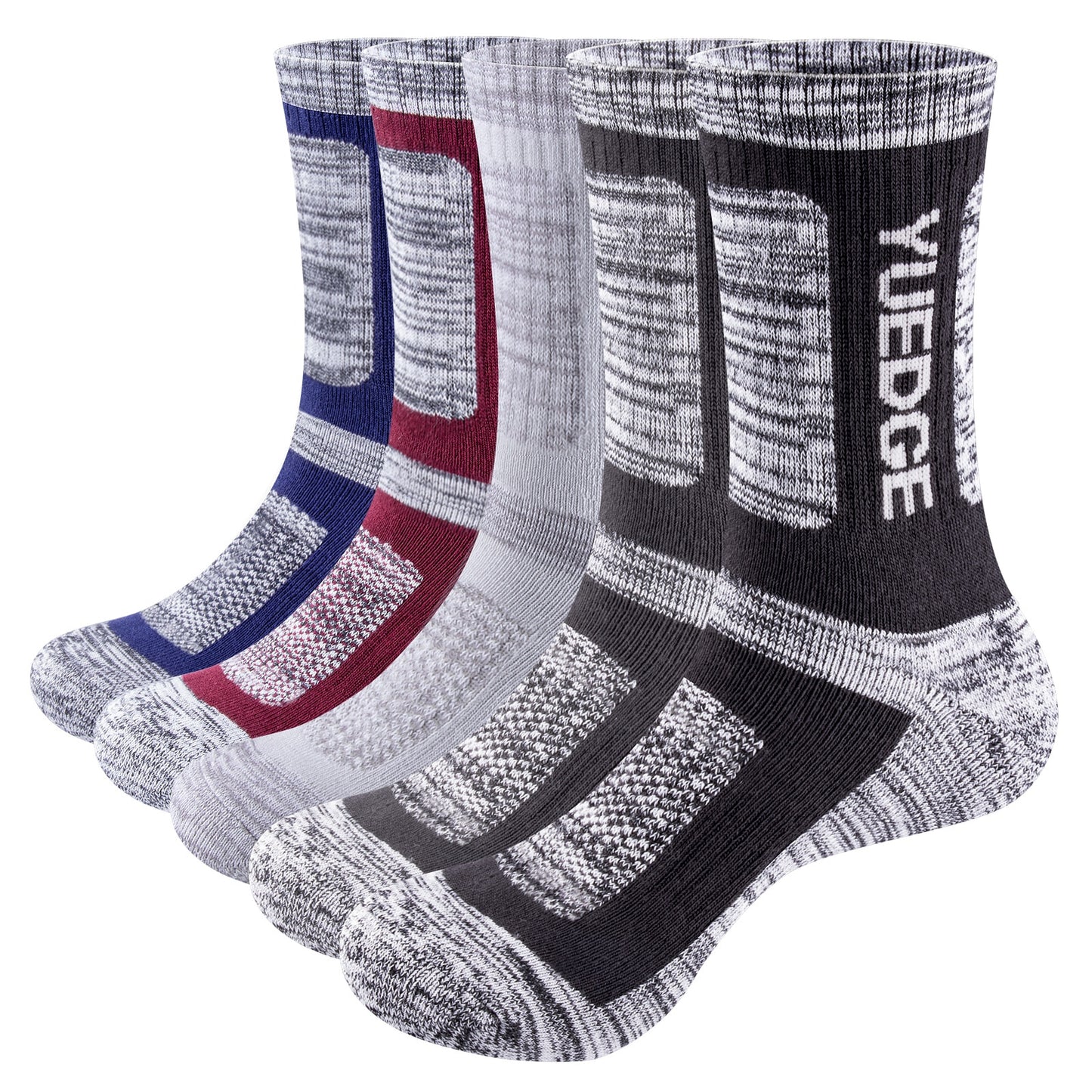 YUEDGE Men's Moisture Wicking Cushioned Thick Sports Athletic Crew Socks Mid Cal
