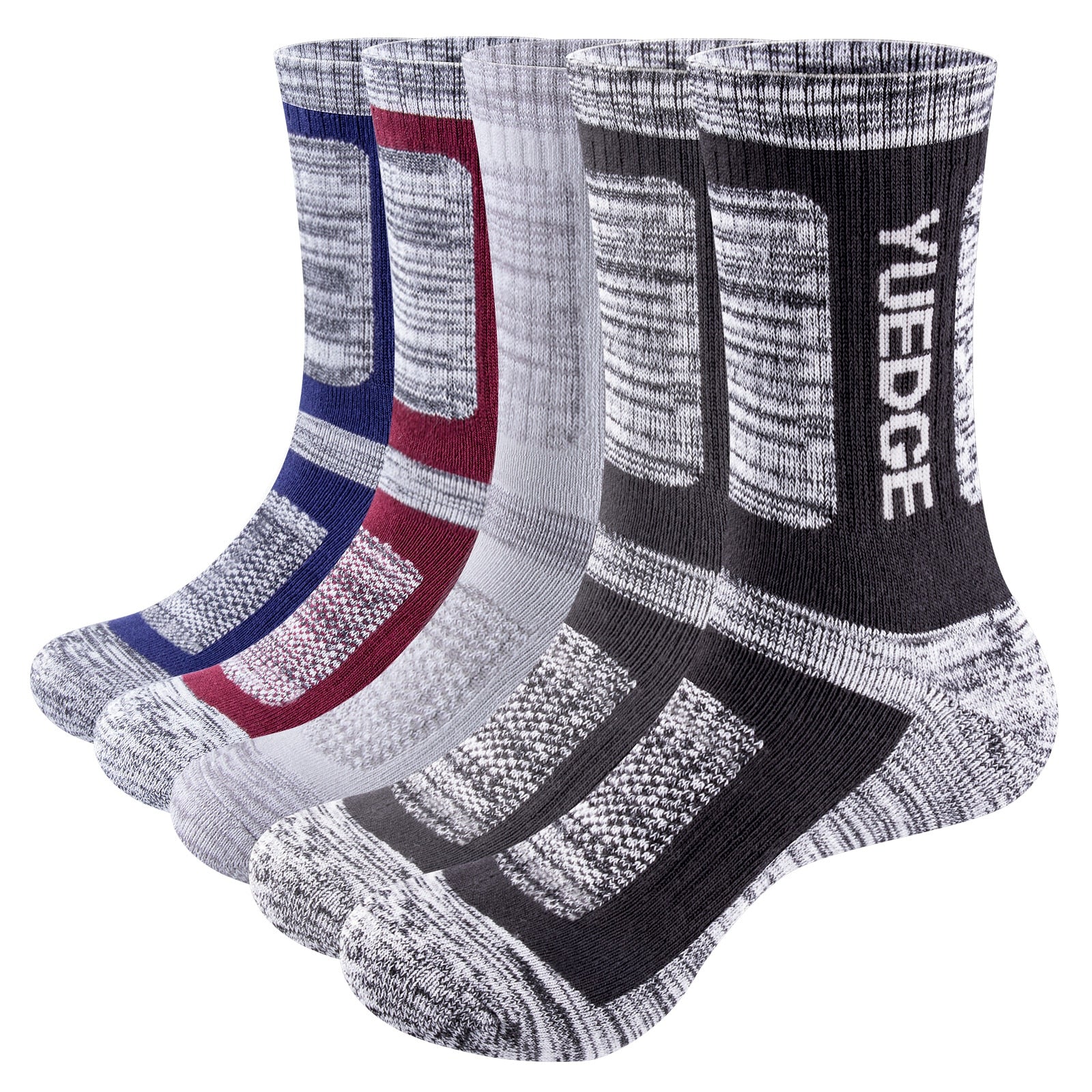 YUEDGE Men's Moisture Wicking Cushioned Thick Sports Athletic Crew Socks Mid Cal