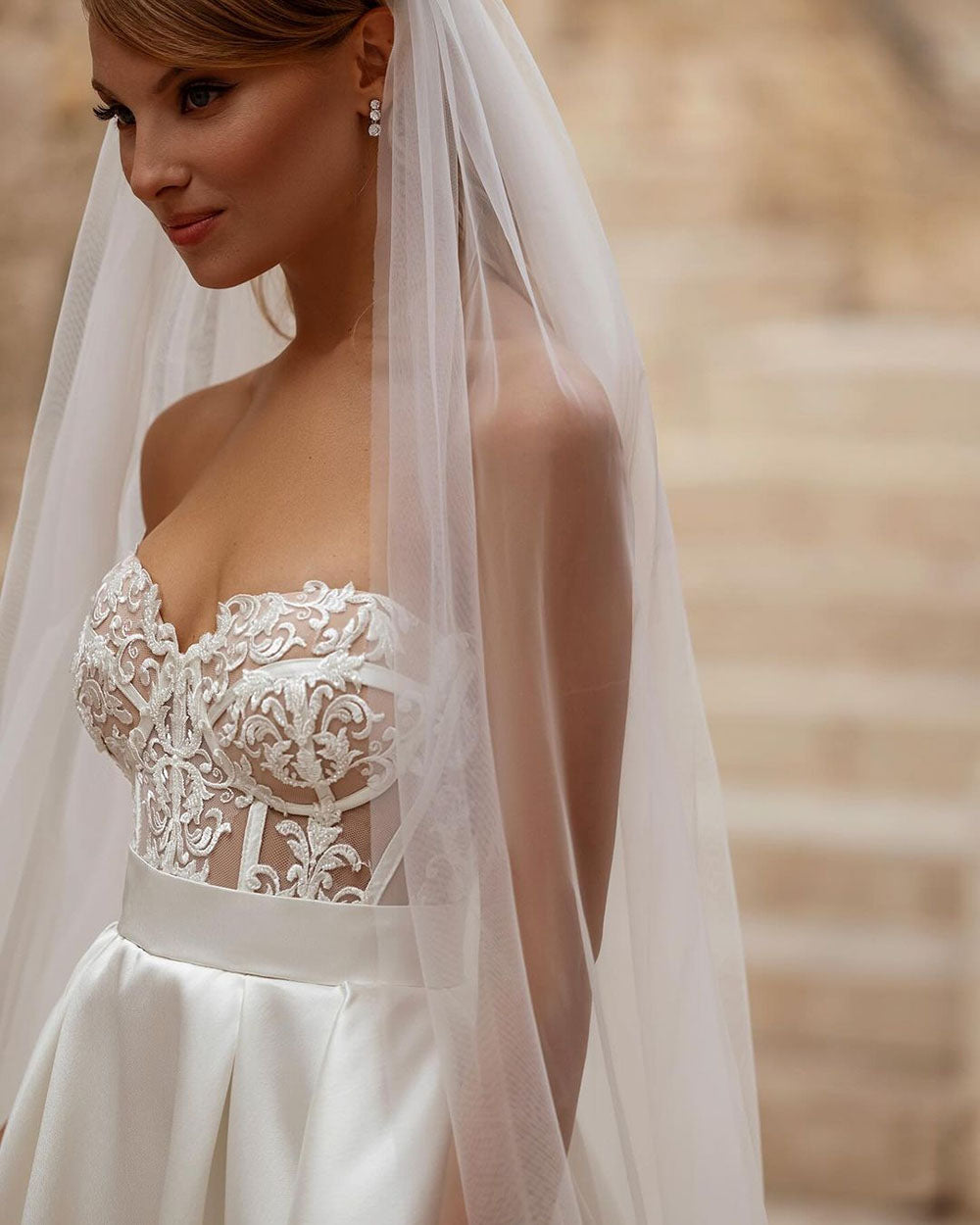 SoDigne Boho Lace Top Wedding Gown A Line Corset Wedding Dress For Women Detach image 4