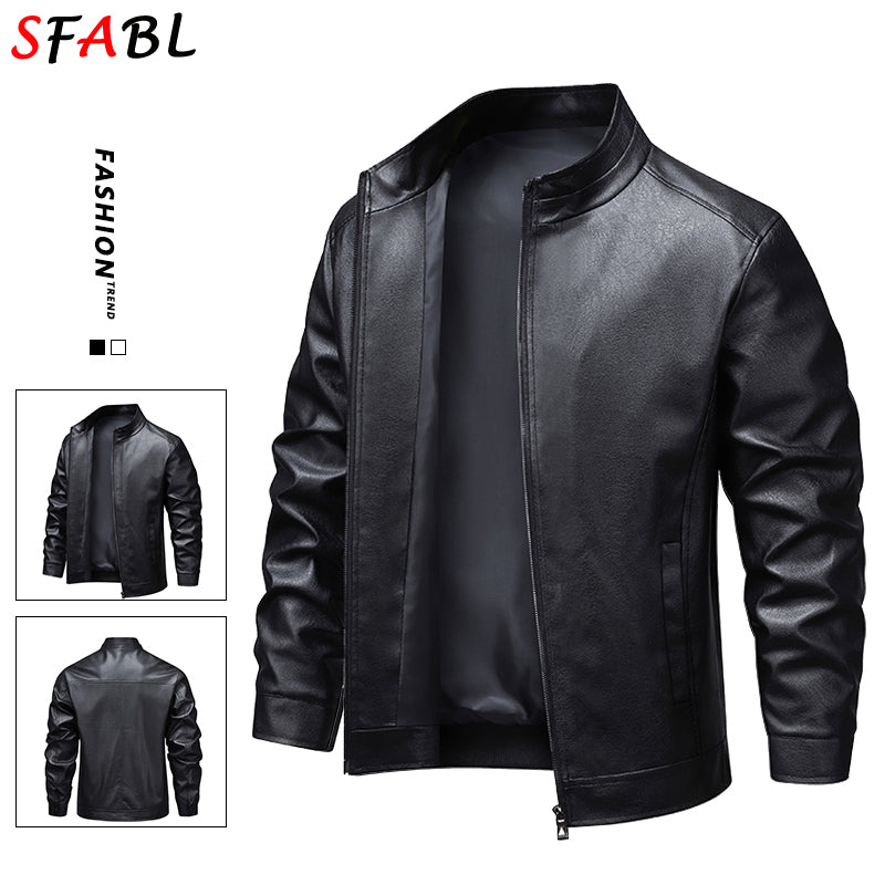 Autumn Winter Men's Motorcycle PU Leather Jacket Coat Biker New Fashion Leather image 1
