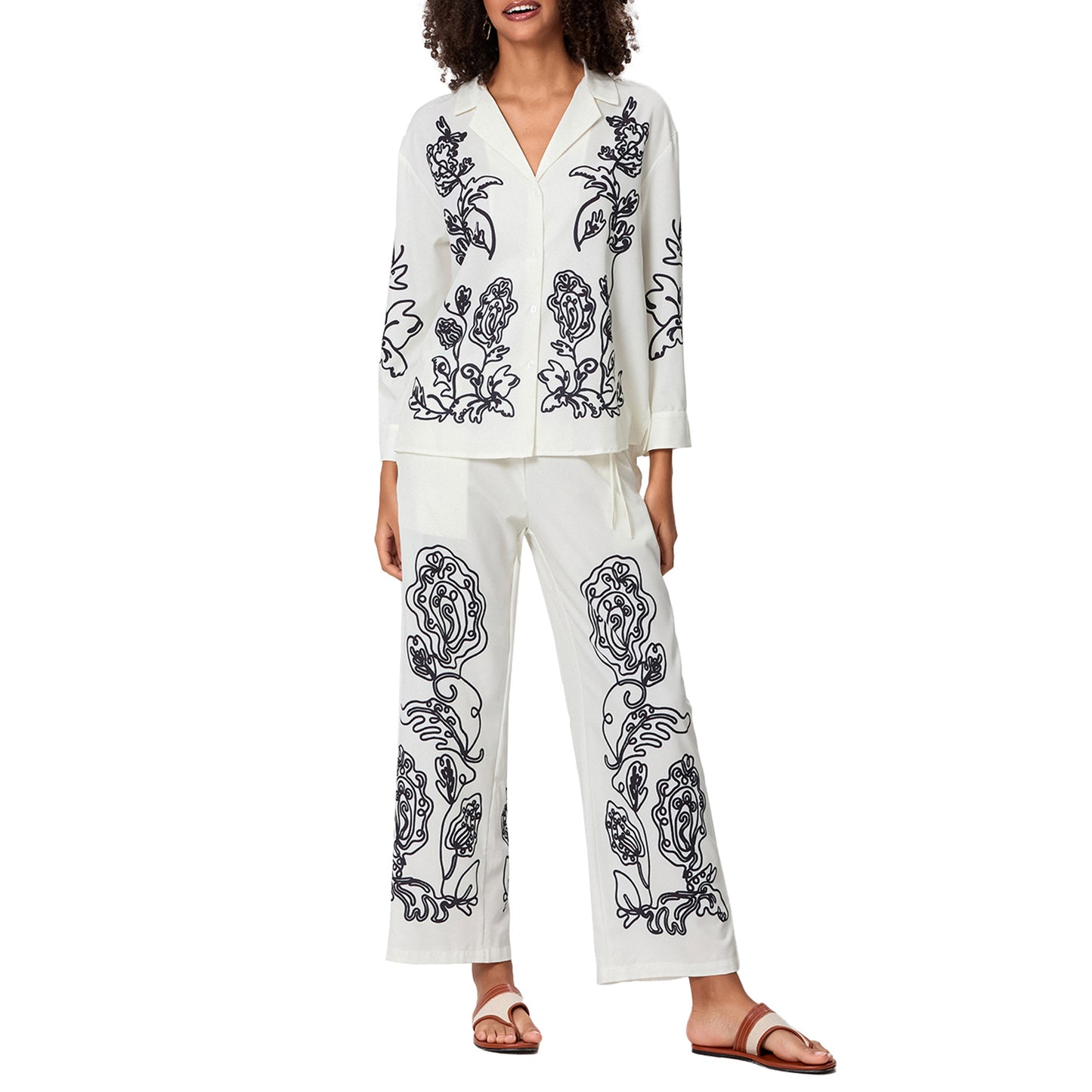 Women Blazer and Pants Set Stylish Floral Print Jacket with Trousers for Workwe image 0