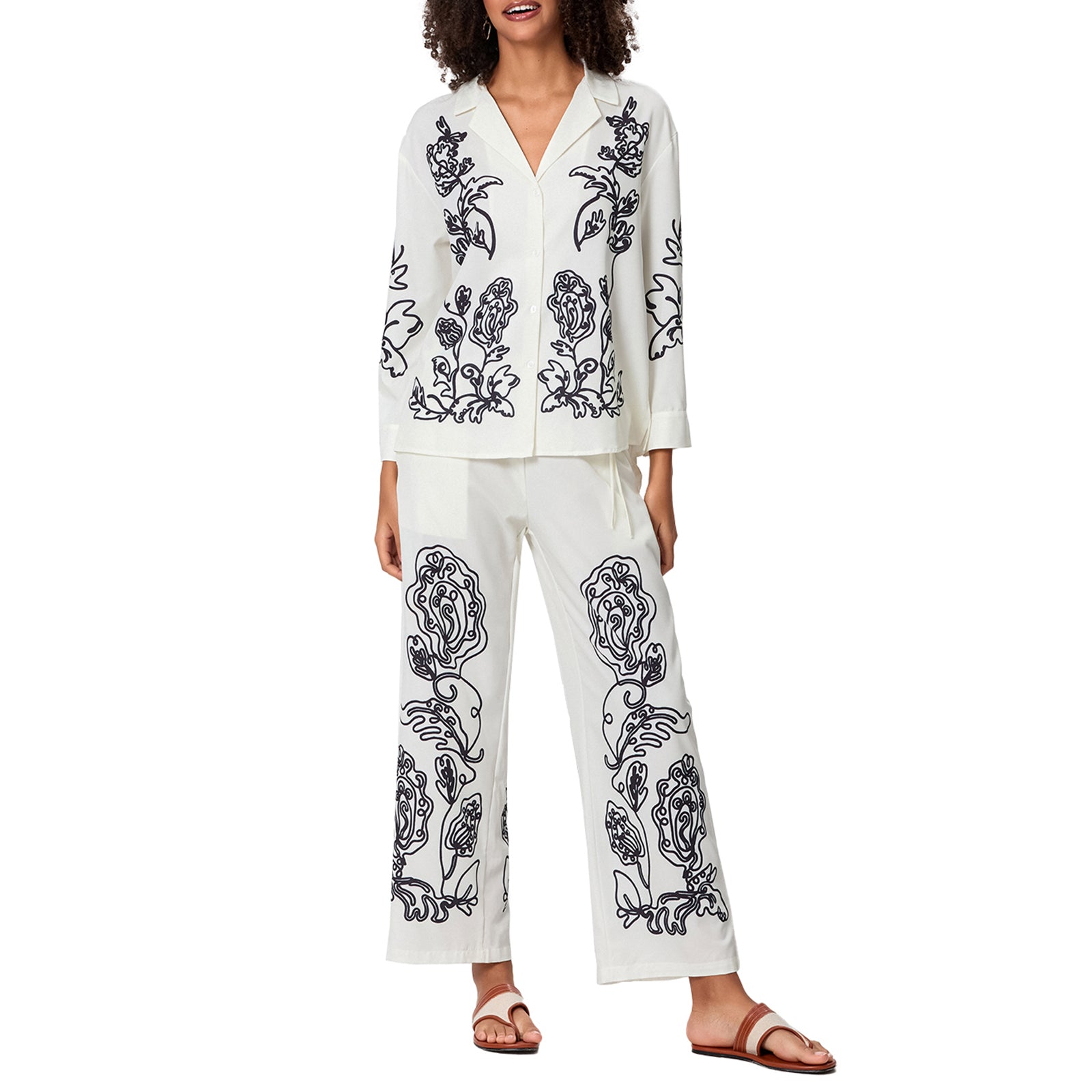 Women Blazer and Pants Set Stylish Floral Print Jacket with Trousers for Workwe image 0