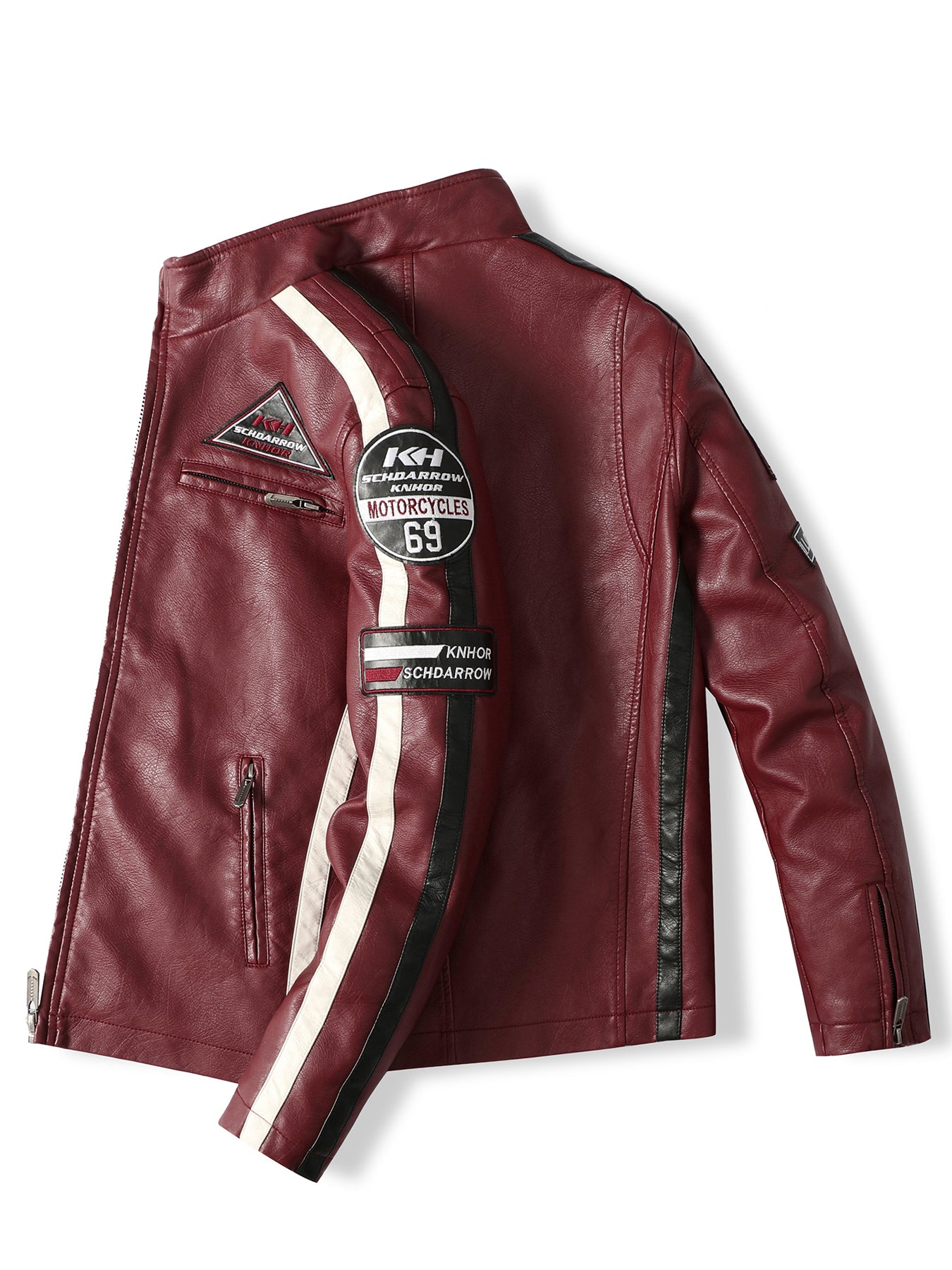 Men's motorcycle racing suit PU leather label color jacket image 6