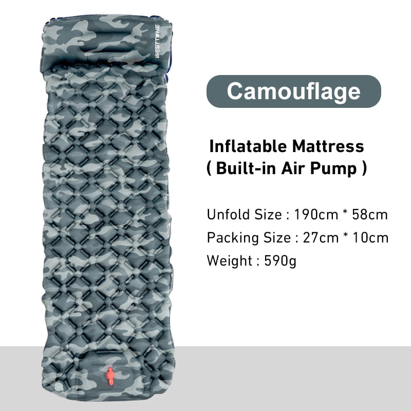Outdoor Sleeping Pad Camping Inflatable Mattress Built-in Pump Ultralight Air C image 5