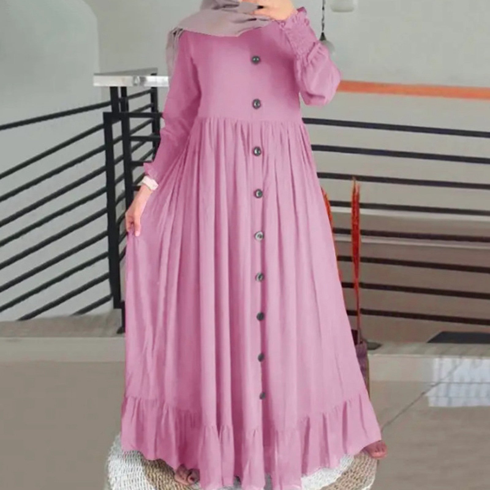 New Muslim Hijab Dubai Abaya Long Dresses Women Retro Casual Maxi Dress Oversiz image 6