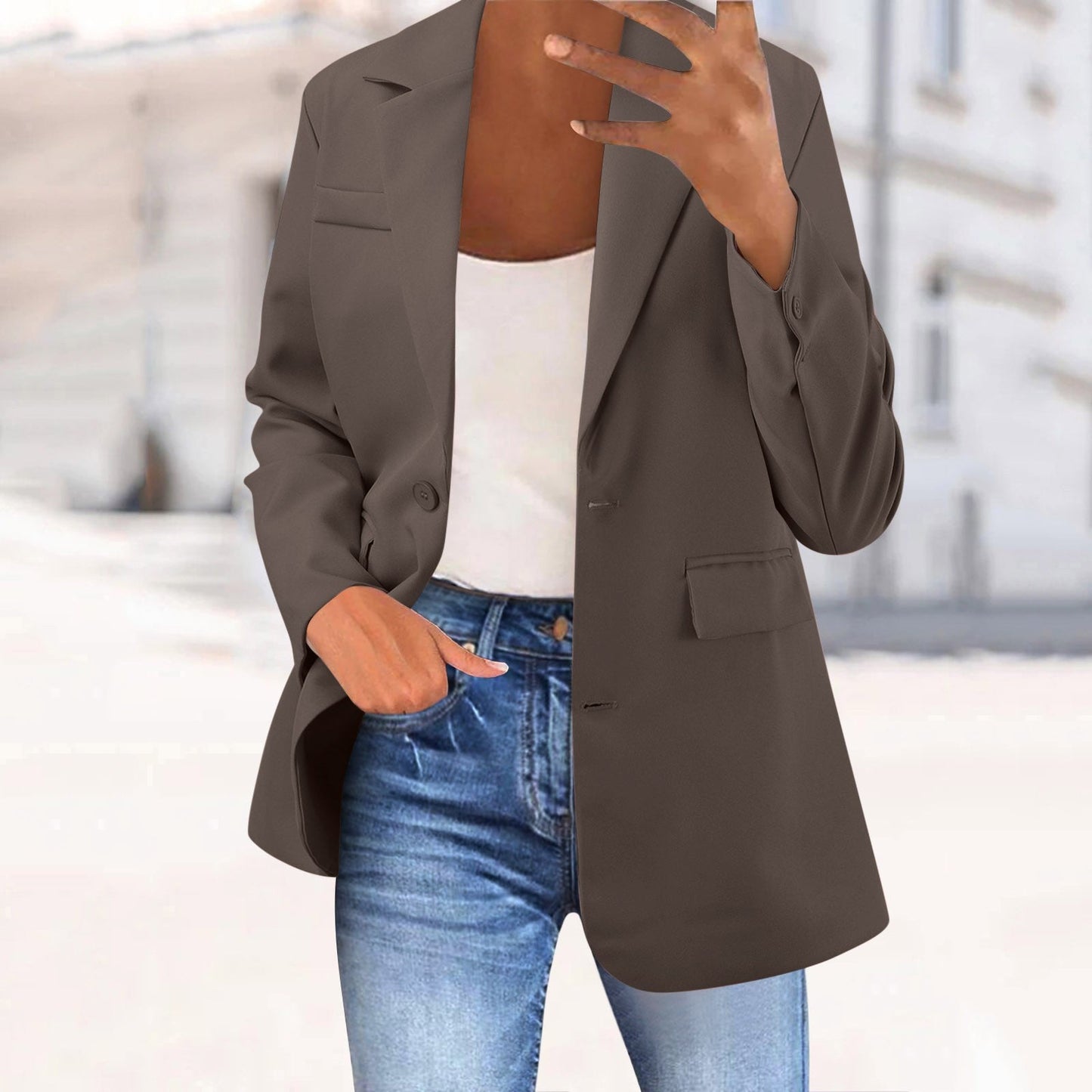 Office Business Women'suit Jacket  Solid Long Sleeve Lapel One Button