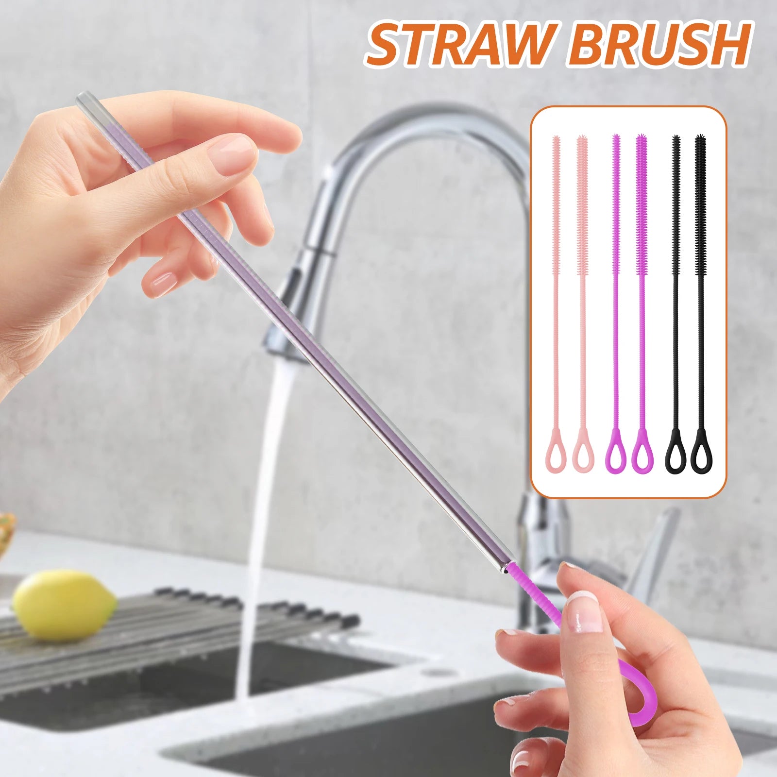 2 Pcs 6mm and 9mm Silicone Straw Brushes Reusable Straws Deep Cleaning Brush Lo image 4