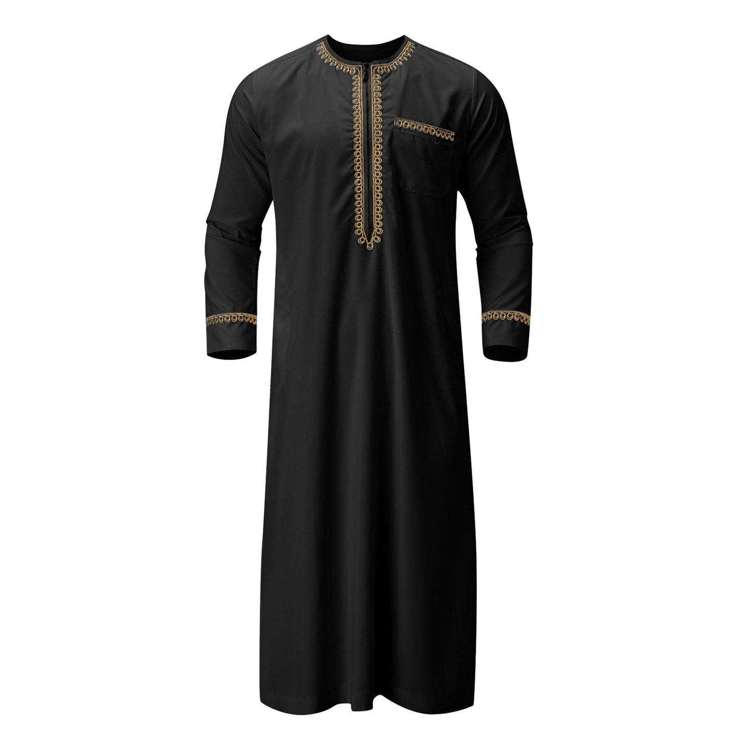 Men's Muslim Robe Arab Middle Robe Long Sleeve Embroidered Pocket Long Abaya Shi image 2