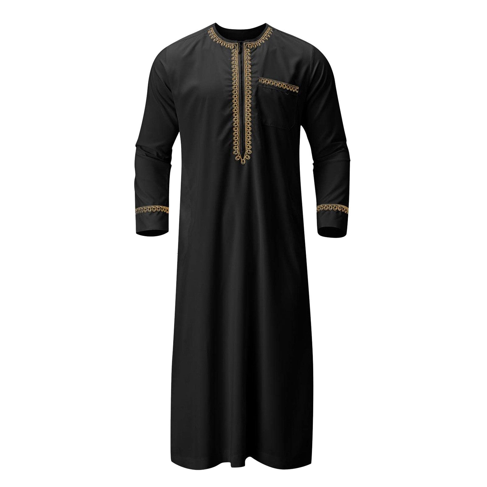 Men's Muslim Robe Arab Middle Robe Long Sleeve Embroidered Pocket Long Abaya Shi image 2