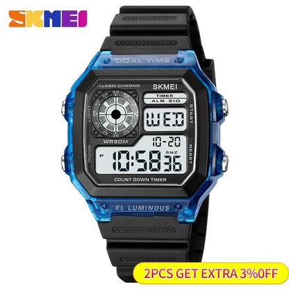 SKMEI Japan Digital Movement Countdown Sport Watches Mens Multifunction 5Bar Wa image 3