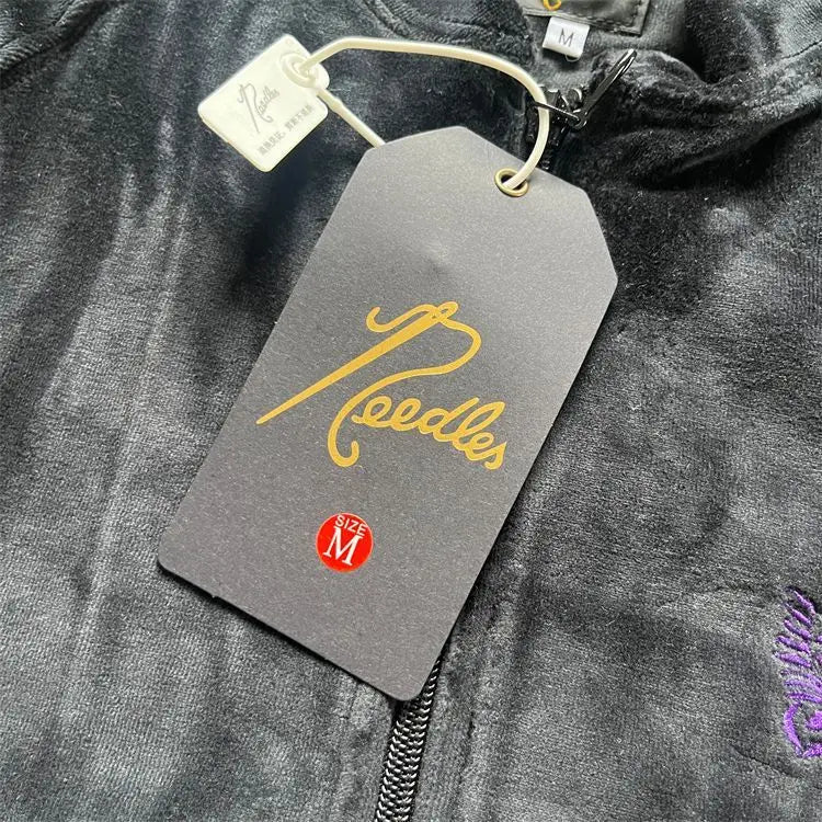 2023NOW  Japanese Retro Side Striped Velvet Embroidered Butterfly Zipper Jacket image 4