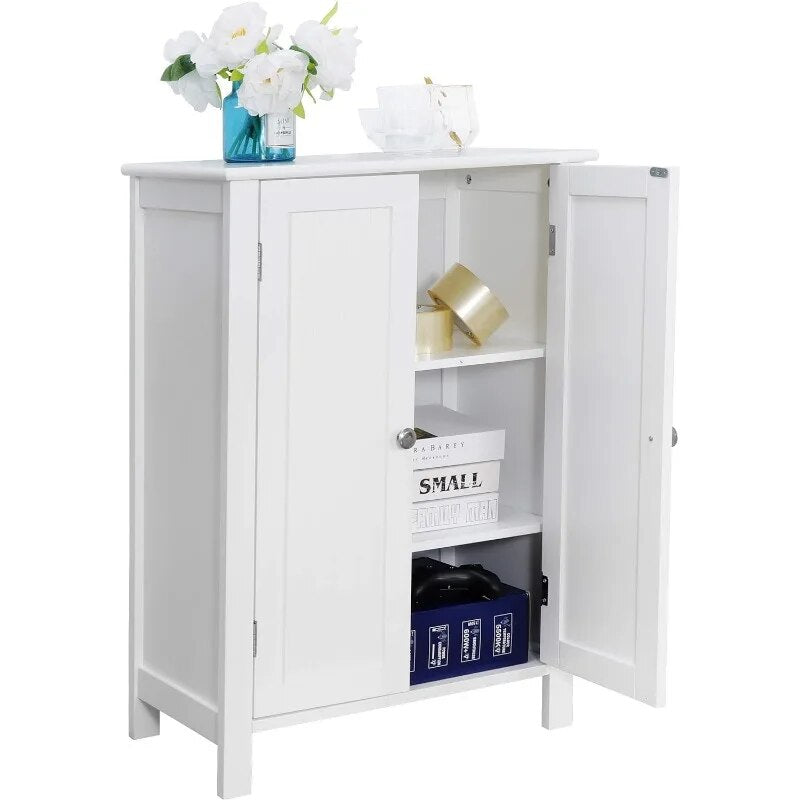 Bathroom Floor Storage Cabinet with Adjustable Shelf and Double Door Rust Proof image 3