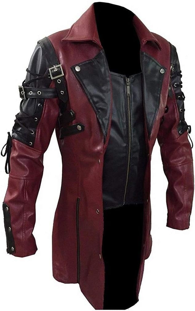 New Steampunk Men's Gothic Trench Coat Leather Jacket Punk Style Biker Jacke Au image 4