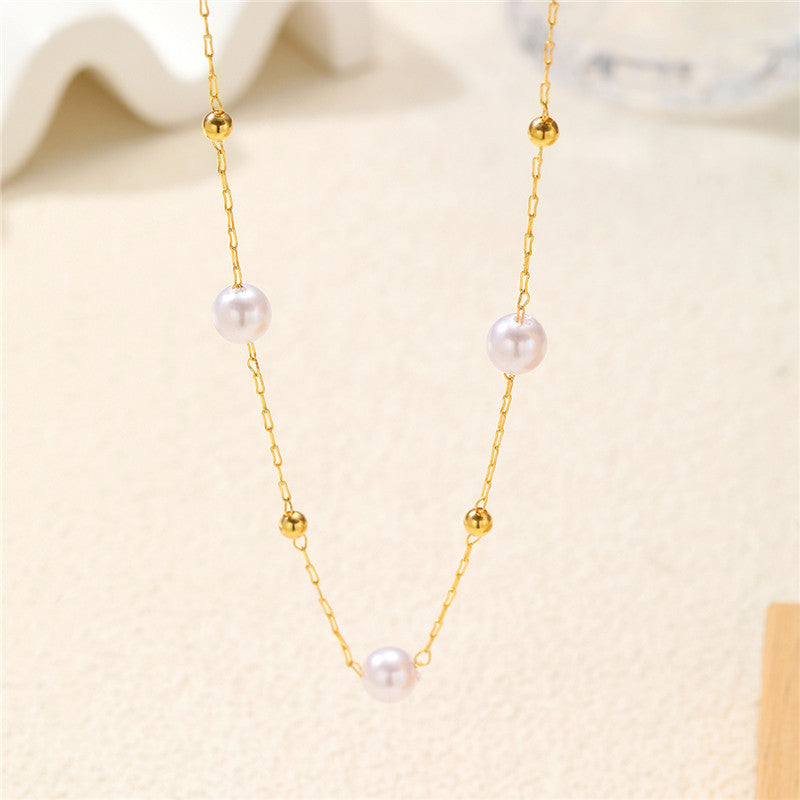 Simple Pearl Beads Chic Exquisite Necklace Gold Color Thin Chain Minimalist Cha image 12